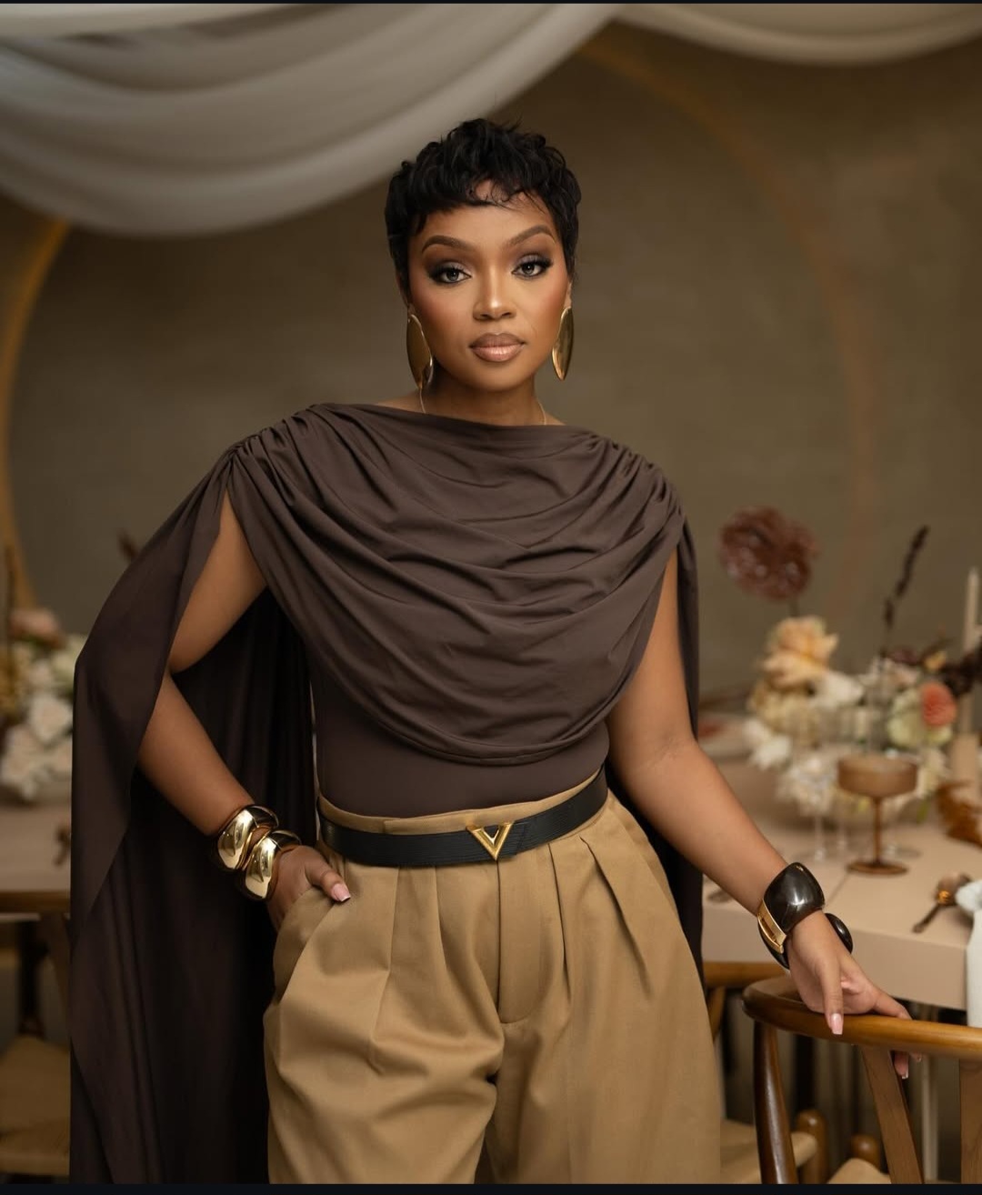 wearing a stylish pixie cut hairstyle