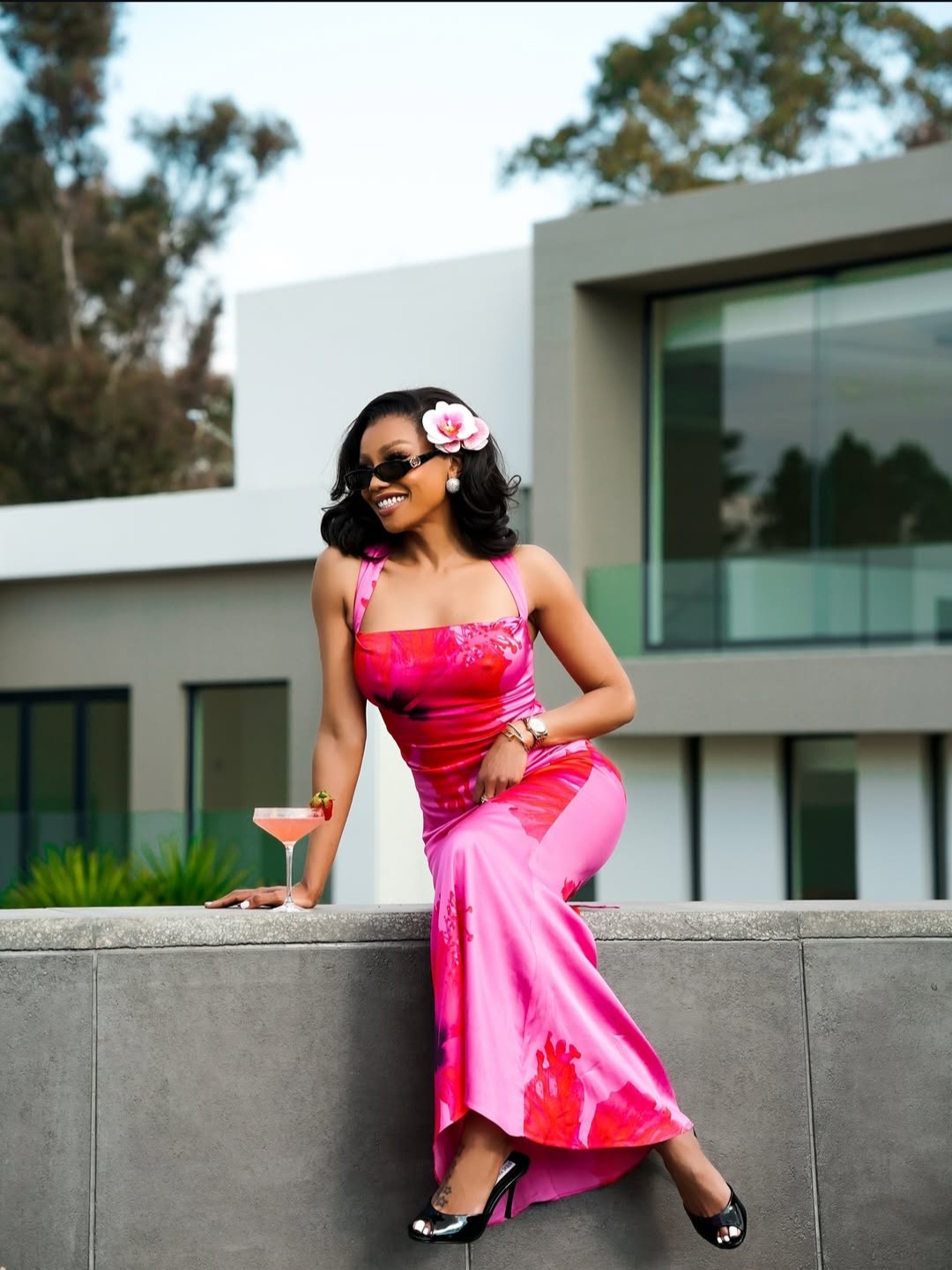 Bonang Matheba pink dress 