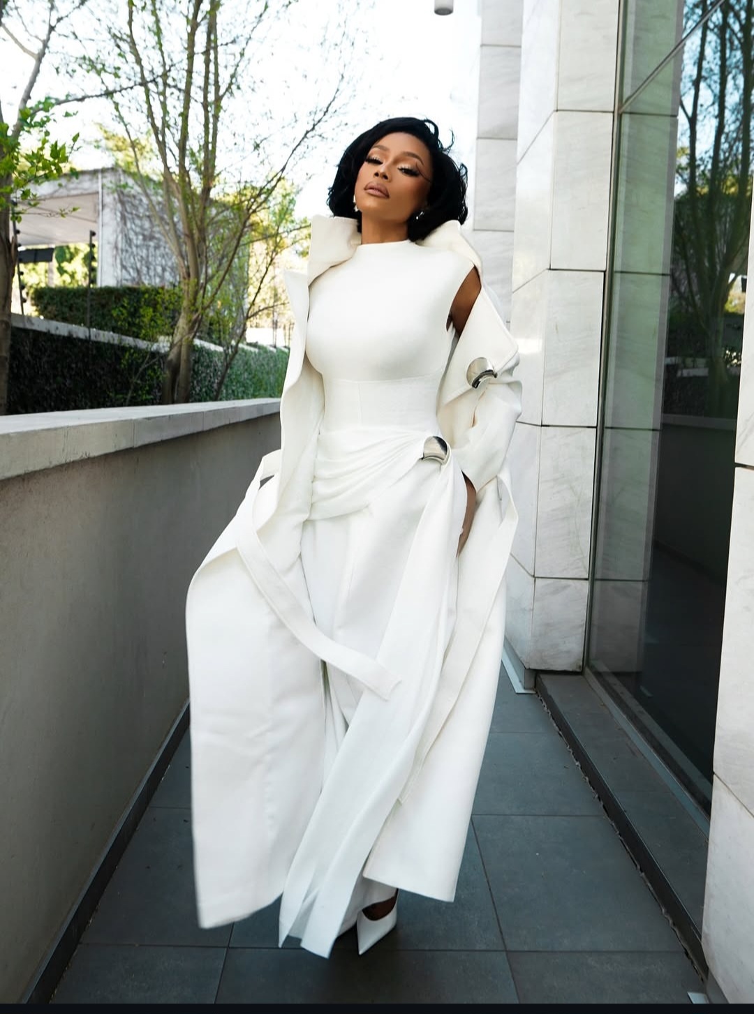 Bonang Matheba in white dress